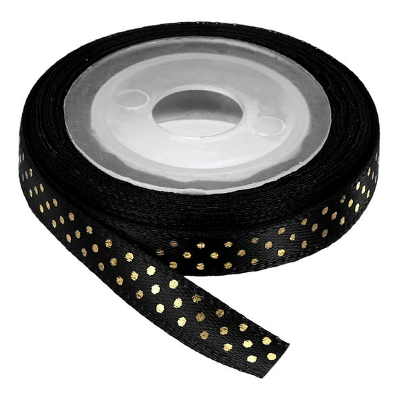Grosgrain Ribbons 5 Yards 1/4 Inch Black Gold Dots Ribbon for Crafts Gift Wrapping Wedding