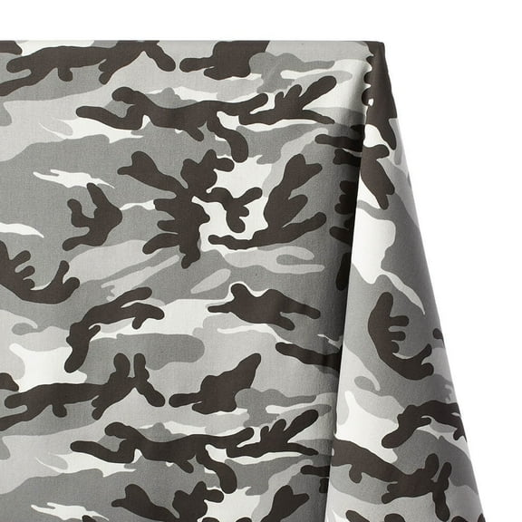 Woodland Camo Print Stretch Twill Fabric - Grey Polyester Cotton Spandex 46/49" By The Yard