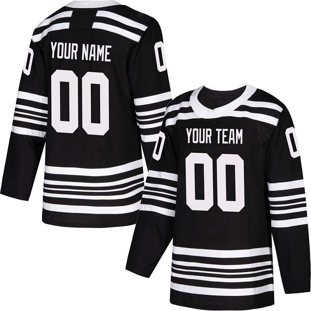  Pullonsy White Custom Ice Hockey Jersey for Men Women Youth  S-8XL Home Authentic Sewn Name & Numbers,Black-Silver : Sports & Outdoors