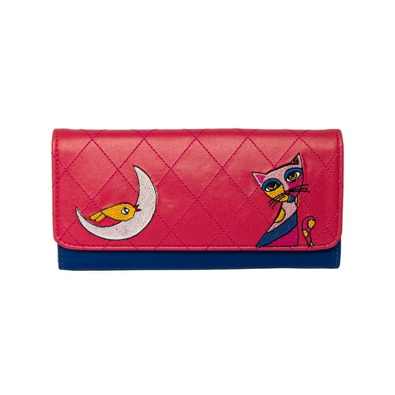 Biggdesign Owl and City Women's Wallets, Card Holder Wallet, Clutch Purse, Credit Card Holder, Large Capacity Womens Wallets Carrying Cash, Credit Cards and Mobile Phone, Pink&Blue Color