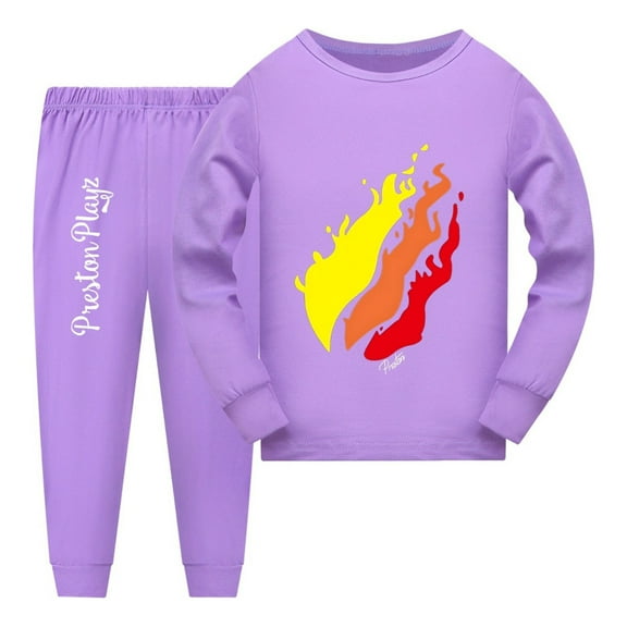 PrestonPlayz Flame Pajamas Set for Kids – Gaming Long Sleeve Shirt and Jogger Pants Outfit, Boys Girls 2-Piece Sleepwear Lounge Set