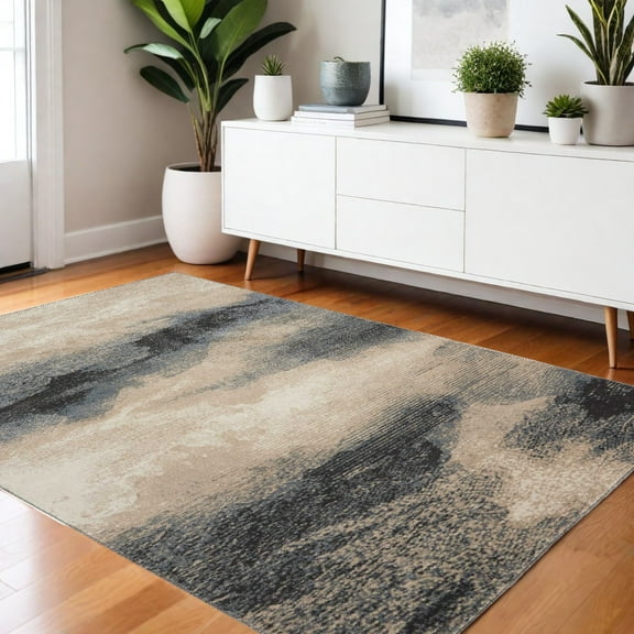 4' X 6' Gray Black and Beige Abstract Area Rug
