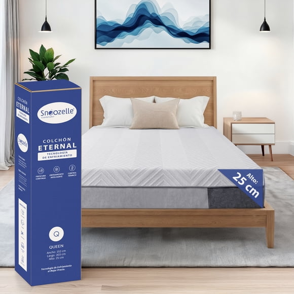 SNOOZELLE COMFORT Colchón Queen Size 25 cm Altura, Memory Foam con Carbón Activado y Gel Cooling Que Disipa el Calor, Espuma de Alta Densidad Libera Puntos de Tensión, Tela Transpirable,