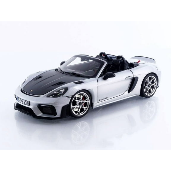 2023 Porsche 718 Spyder RS Weissach Pack GT Silver Metallic with Carbon Hood 1/18 Diecast Model Car by Norev