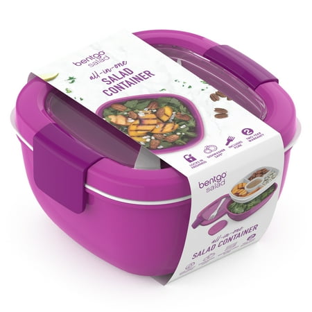 Bentgo® Salad - Stackable Lunch Container with Large 54-oz Salad Bowl, 4-Compartment Bento-Style Tray for Toppings, 3-oz Sauce Container for Dressings, Built-In Reusable Fork & BPA-Free (Blue)
