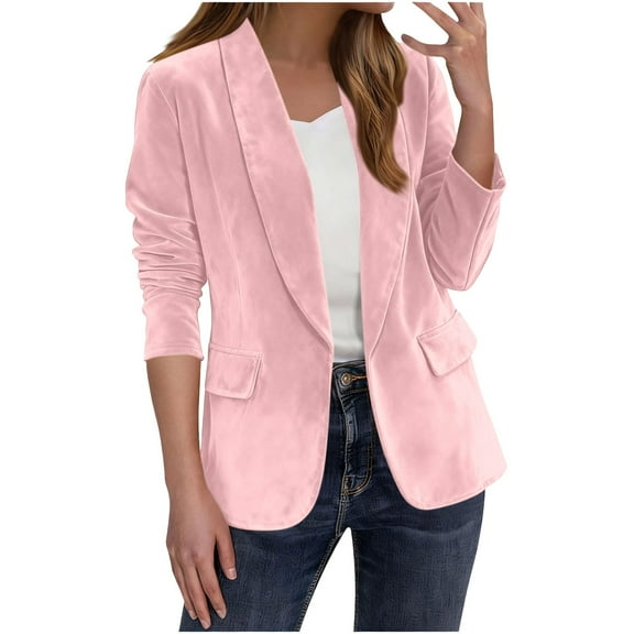 qucoqpe Womens Vintage Faux Suede Blazer Casual Notched Lapel Long Sleeve Work Office Jacket Trendy One Button Solid Coat Outerwear