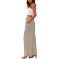 thumbnail image 5 of Sewkxo Linen Pants for Women Summer Drawstrings Wide Leg Pants High Waisted Casual Loose Palazzo Pants with Pockets,Khaki M, 5 of 5