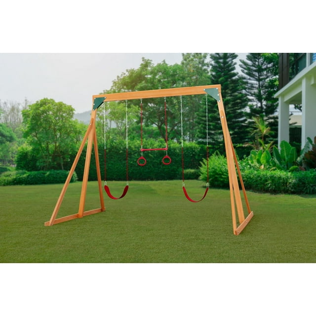 Trailside Wooden Swingset with Two Swings & Trapeze - Available in 7 Color Options!