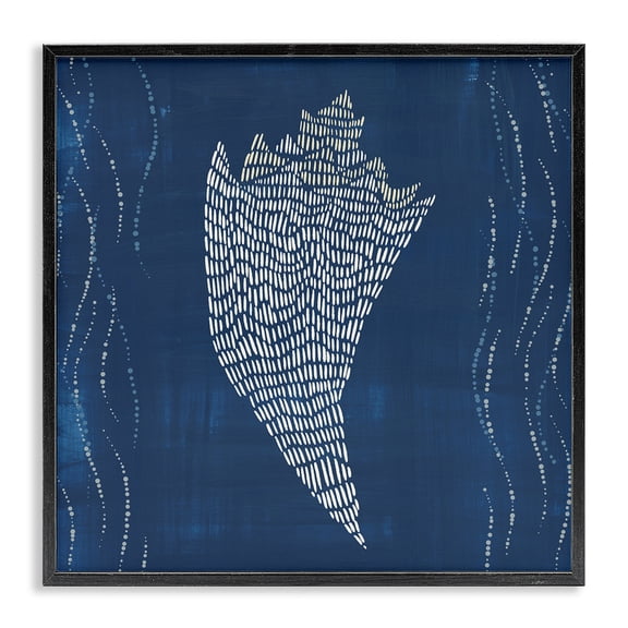 Stupell Industries Coastal Conch Shell on Blue Black Framed Giclee Art, 12 x 12, by Jetty Home LLC