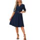thumbnail image 2 of INSPIRE CHIC Vestido Midi de Trabajo para Mujeres con Escote en V y Bolsillos, Vestido Elegante Midi con Cinturón, Azul Oscuro M, 2 of 6