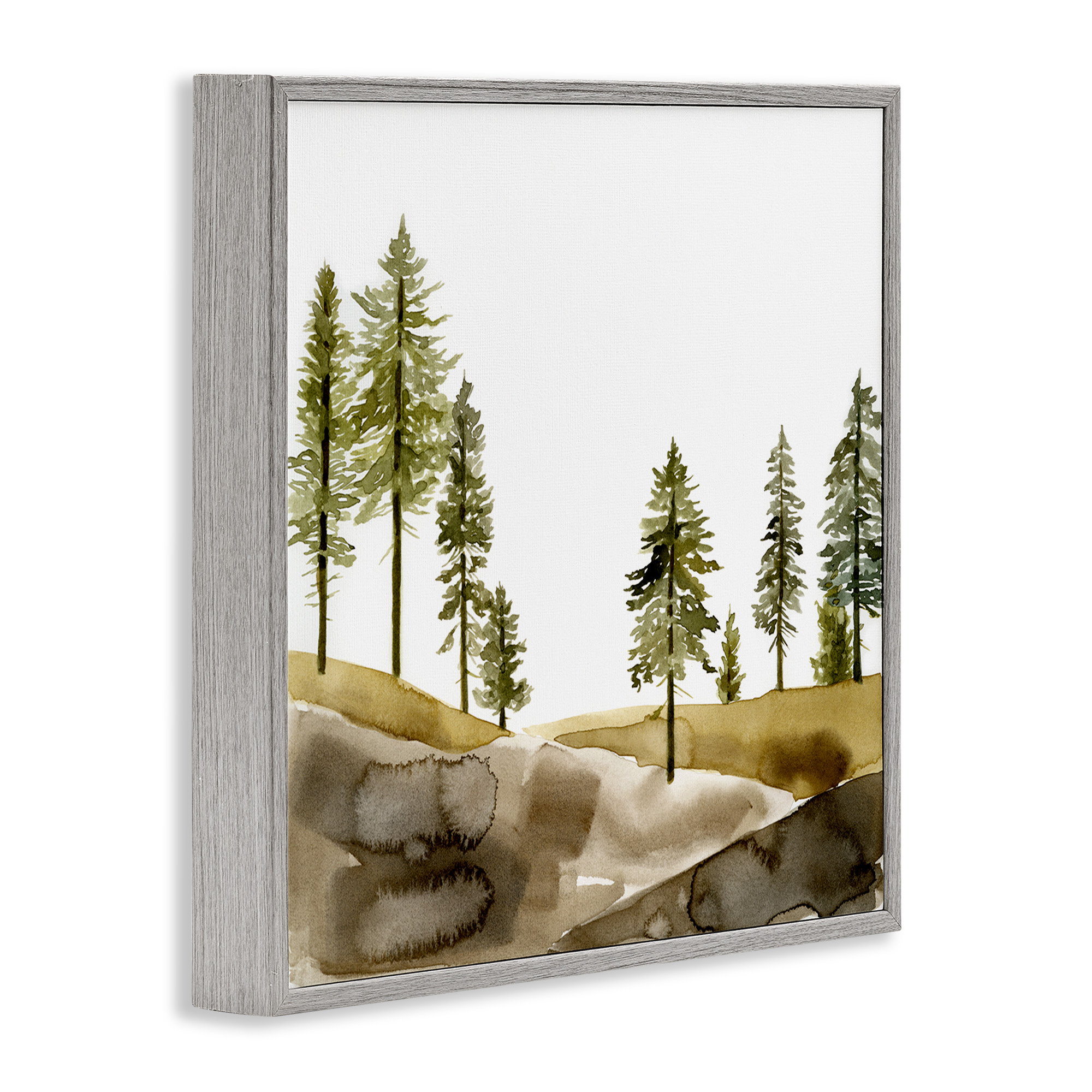 Stupell Industries Pine Tree Forest Watercolor Landscape Painting Gray Framed Art Print Wall Art, 12 x 12