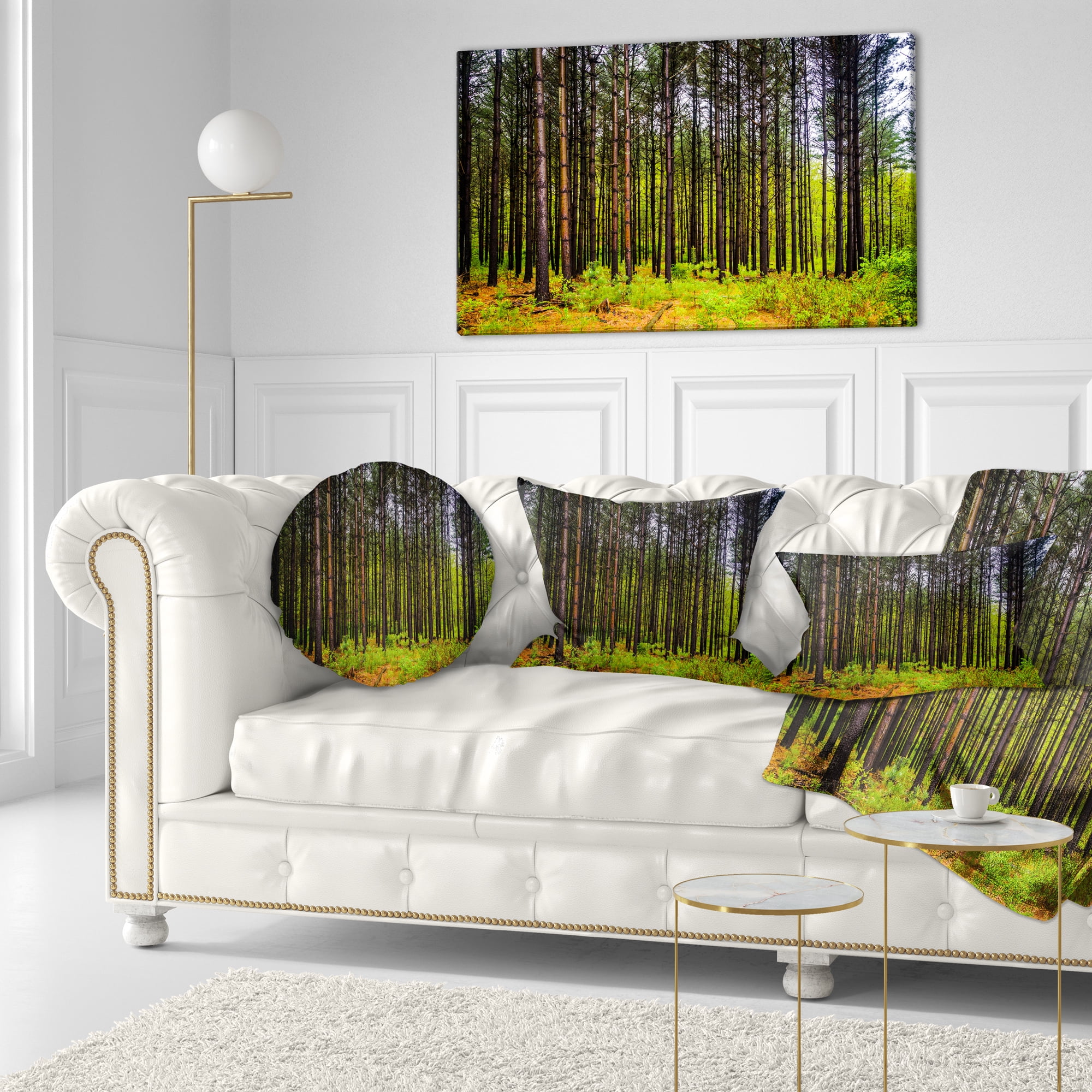 Designart Pine Trees in Michaux Forest - Modern Forest Throw Pillow - 12x20