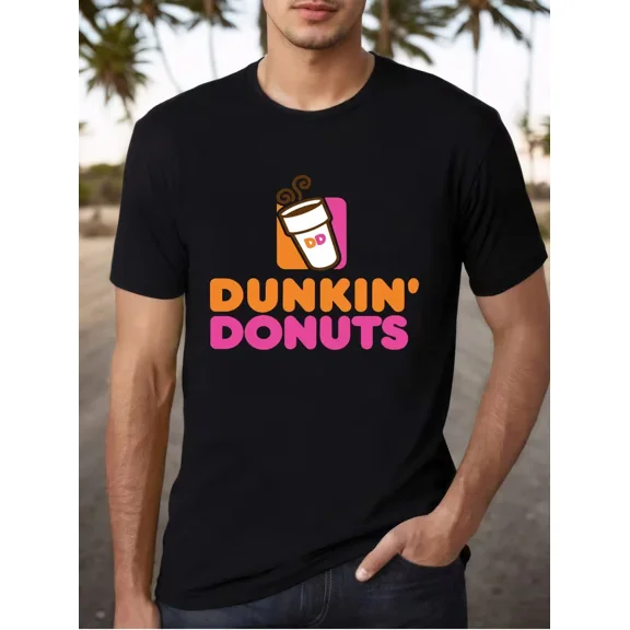 Men's Dunkin' Donuts Graphic T-Shirt - Black Cotton Crew Neck Tee with Playful C