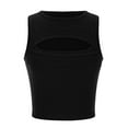 thumbnail image 5 of Ribbed Crop Tank Tops for Women Crew High Neck Sleeveless Cutout Hollow Out Slim Solid Trendy Shirts Girls Streetwear Black S, 5 of 7