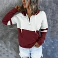 thumbnail image 6 of UAMVSH Women's Casual Hoodies Trendy Color Block Long Sleeve Drawstring Hooded Sweatshirts with Pockets 1/4 Zip Hooded Pullover Tops(Small,Wine 1), 6 of 6