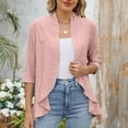 thumbnail image 2 of Cardigan For Womens Casual Spring Summer Solid Color Cardigan Coat 3/4 Sleeve Ruffled Top Pink M, 2 of 7