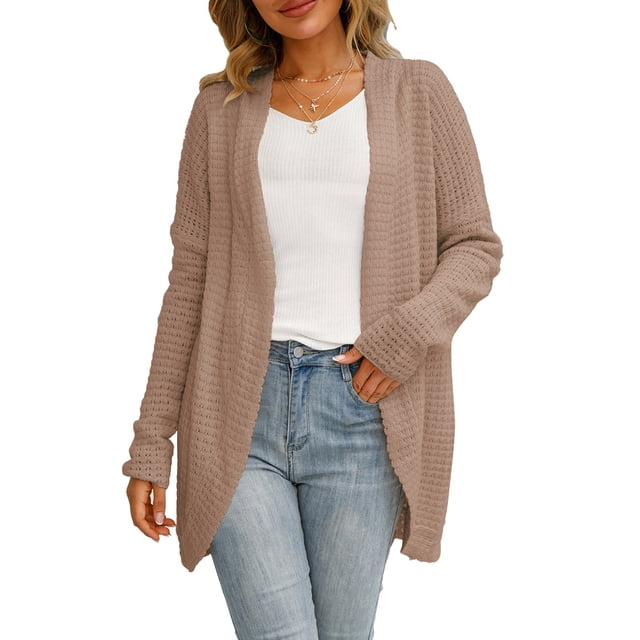 Mujer Abrigo Suéter Con Capucha Moda Frente Abierto Tejido Irregular Color Puro Mujer Cárdigan Casual Para Otoño Invierno Mujer Caqui S