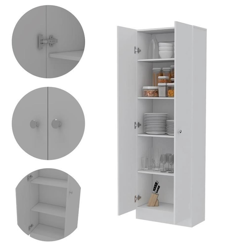 Pemberly Row 70" Modern Engineered Wood Storage Pantry Cabinet in White