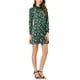 thumbnail image 2 of Vestido de satén con cuello de punto y botones, con cinturón y estampado floral para mujer, color verde oscuro, 2 of 6