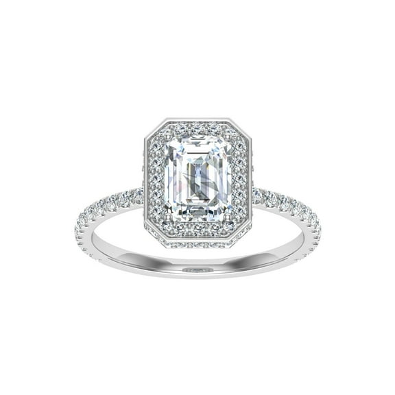 Oryn Jewel 2.3 Ct Emerald Cut Lab-Created Simulated Diamond Ring - 14K White Gold Over - Halo Design with Accents - Chic Engagement Ring - Lovely Gift for Her - Jewelry for Celebrating Love
