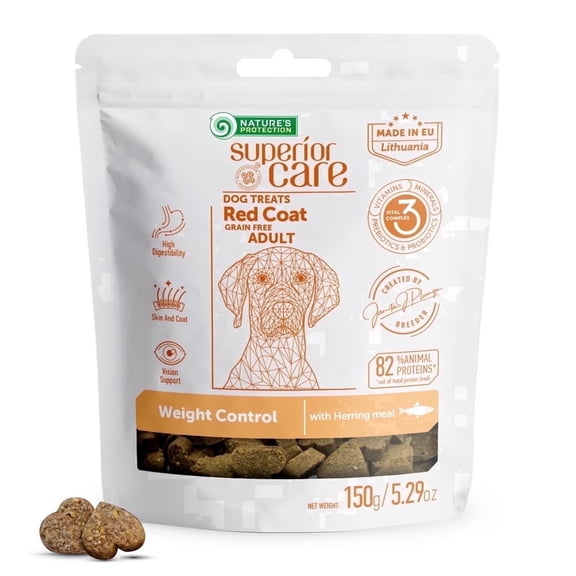Nature's Protection Superior Care Dog Treats for Weight Control, Adult Red Coat Dogs, Herring, 5.29oz