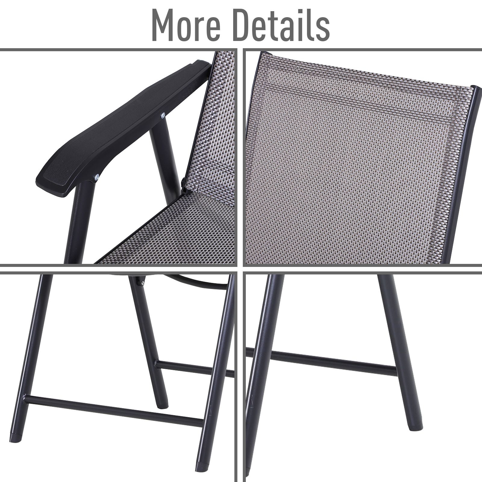4 Pack Outdoor Folding Patio Chairs with Armrests, Breathable Mesh Sling Foldable Lawn Chairs Powder Coated Steel Frame Supports 230lbs for Camping Beach Tailgating