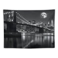 thumbnail image 5 of GOSMITH  New York City Skyline Tapestry Black and White,Brooklyn Bridge East River NYC Skyscrapers Lights Reflection Moon Night USA Cityscape Tapestry Wall Hanging for Home Decoration Wall Art, 5 of 7