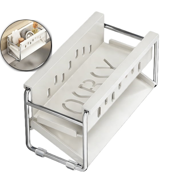 Stainless Steel Sink Organizer Rack – Double-Layer Kitchen Countertop Storage Shelf with Drainage Holes for Utensils, Sponges & Cloths