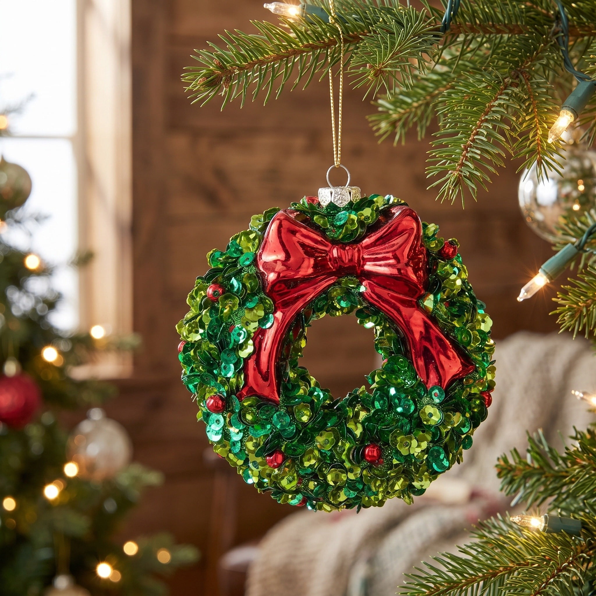 Green Sequin Wreath Christmas Ornament, 4.3", by Holiday Time