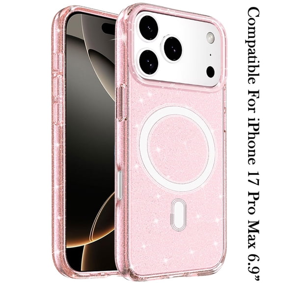 XPM for Apple iPhone 17 Pro Max Phone Case, MagSafe Compatible Glitter Sparkle Bling Hybrid Case with Magnetic Circle, Slim TPU & Hard PC Frame Cover for Apple iPhone 17 Pro Max (6.9") (Pink)