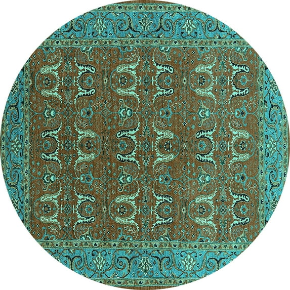 Ahgly Company Indoor Round Oriental Turquoise Blue Industrial Area Rugs, 6' Round