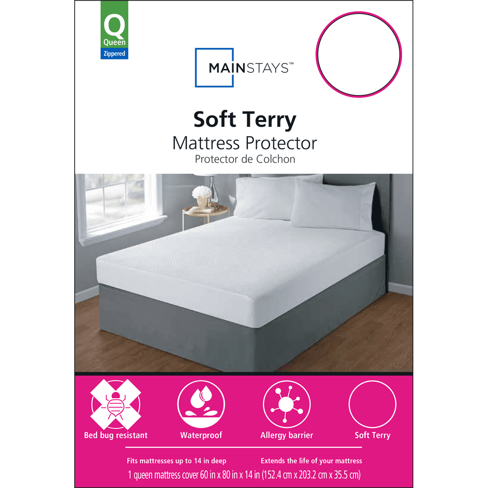 Mainstays Soft Terry Waterproof Zippered Mattress Protector, Queen