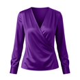 thumbnail image 5 of Zynoxe Long Sleeve Shirts for Women Lightweight Smooth Satin Womens Tops Fashion Versatile Solid Color V Neck Shirt Top Elegant Wrap Front Casual Blouse Business Casual Outfits XL, 5 of 10