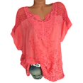 thumbnail image 1 of Embroidered Top Lace V-neck Short Sleeve Bat Shirt Fashion Ladies Top, 1 of 5