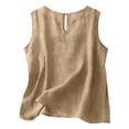 thumbnail image 4 of idosla Cotton Linen Tank Tops for Womens Comfy Lounge Wear Summer Sleeveless Crewneck Shirt Casual Blouse Loose Fit Cami (Khaki, S), 4 of 7