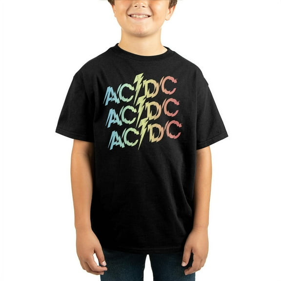 ACDC Rock Band Logo Youth Boys Black Short Sleeve Graphic Tee Shirt-Medium