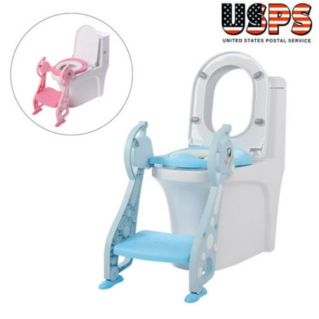 Baby Kids Potty Training Seat with Step Stool Ladder Child Toddler Toilet Chair - White Step