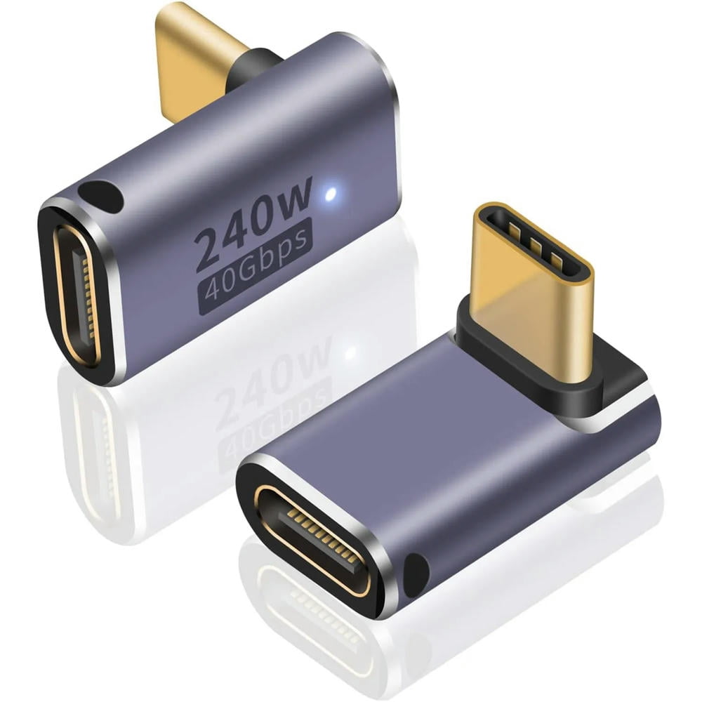 FOR 2pack 240W 90 Degree USB C Adapter 40Gbps, USB C Male to Female Adapter 8K@60Hz Video Support 4/3 for Notebook,