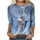 thumbnail image 1 of Camiseta holgada estampada a la moda para mujer, blusa de manga 3/4 de longitud media, Tops informales con cuello redondo Pompotops  FGAJ9243, 1 of 5