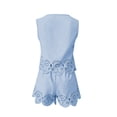 thumbnail image 7 of XFeng.Women's Sleeveless Lace Two Piece Shorts Set, Solid Color Round Neck Hollow Out Casual Romper Outfit.Blue.XS, 7 of 7