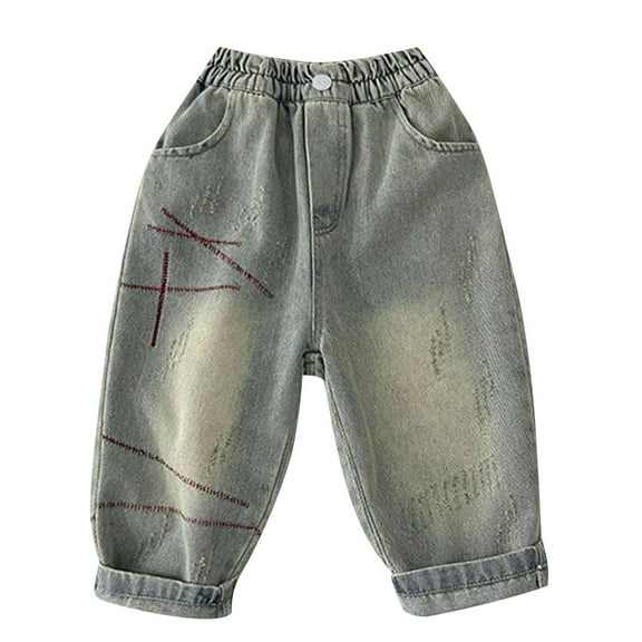CYRBOKO Jeans for Toddler Boys, Casual Loose Cotton Stretch Denim Pants Blue Size 5-6 T