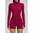 thumbnail image 4 of Top-kevin Womens Workout Sets Two Piece Long Sleeve Jacket Matching High Waist Shorts Sets Fall Winter Gym Work Out Clothes, 4 of 16