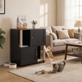 thumbnail image 2 of Double Cat Litter Box Enclosure Furniture with Scratching Post, 2-in-1 Hidden Litter Box Cabinet with Litter Mat, Large Litter Box Enclosure for 2 Cats, Slotted Door-Black, 2 of 6