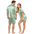 thumbnail image 6 of Garbnen Silk Matching Pajama Set for Couples 2 Piece Short Sleeve Button Down Sleepwear Pjs Shorts Set Satin Women Loungewear Set Green XXXL, 6 of 8