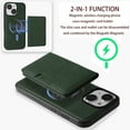 thumbnail image 3 of Detachable Wallet Case for iPhone 15 Card Slots Holder, Premium PU Leather Magnetic Cover Compatible with Mag-Safe, Shockproof Removable Flip Kickstand Protective Case, Green, 3 of 6