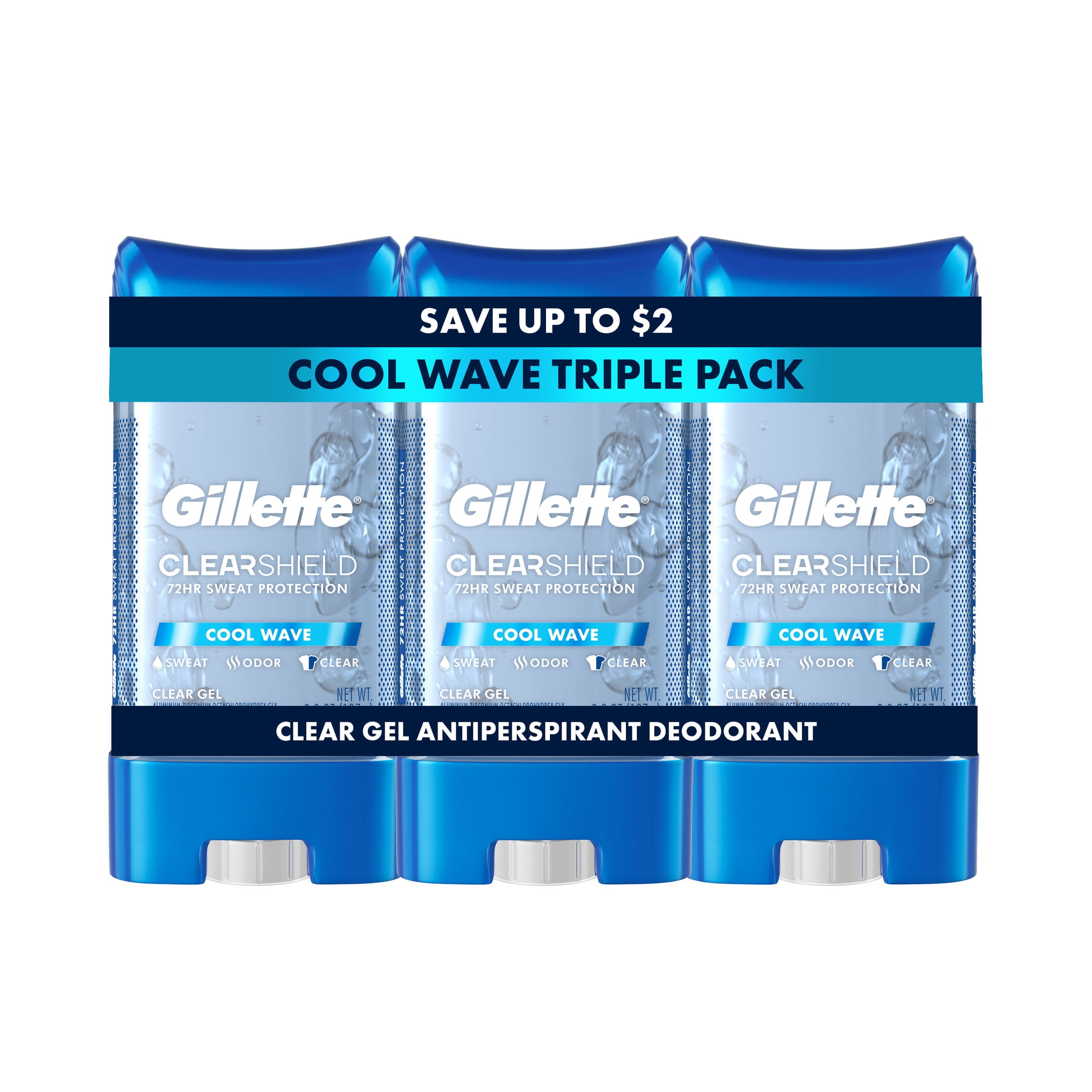 (2 pack) Gillette Antiperspirant and Deodorant for Men, Clear Gel Cool Wave Scent Triple Pack, 3.8oz