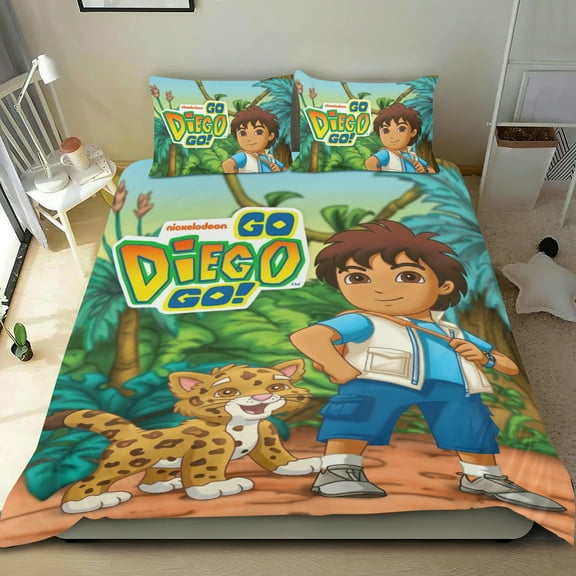 Go Diego Go Themed Bed Sheet Set Three Piece Set 53x79 Inches Comfortable And Skin Friendly Unique Design Creating A Star Studded Night Home Decor Gifts For Family Friends fans