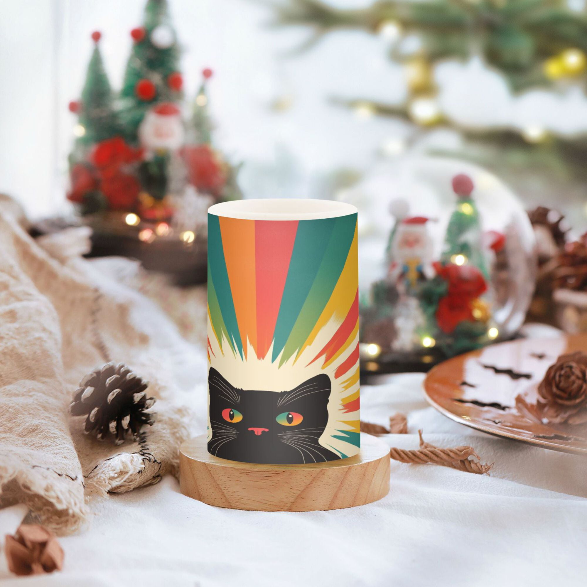 Yayeee Flameless Candles with Remote Flickering Battery Operated Multi Color Changing, Colorful Black Cat