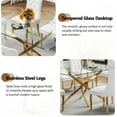 thumbnail image 5 of 7-Piece Glass Dining Table Set, 63" Tempered Glass Top with Gold Stainless Steel Cross Legs, 6 Velvet Upholstered Tufted Dining Chairs with Pull Ring, for Dining Room, Living Room, 5 of 6