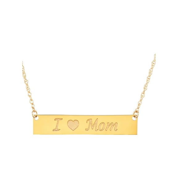 Brilliance Fine Jewelry 10K Yellow Gold Bar Plaque with I Heart Mom Necklace, 18"